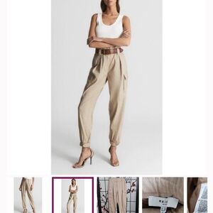 Reiss Women's Beige Linen Cargo Trouser Joggers Size 10